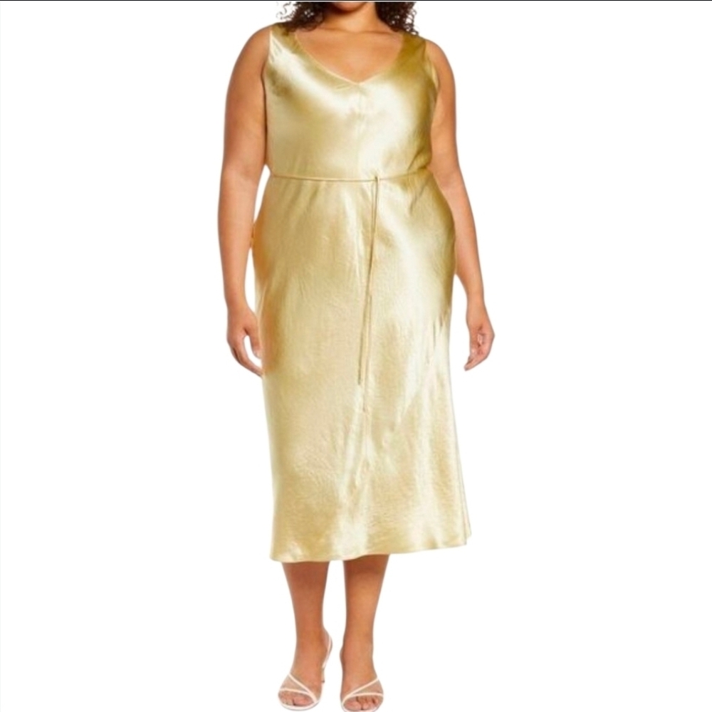VINCE DOUBLE V NECK SATIN SLIP DRESS XXXL